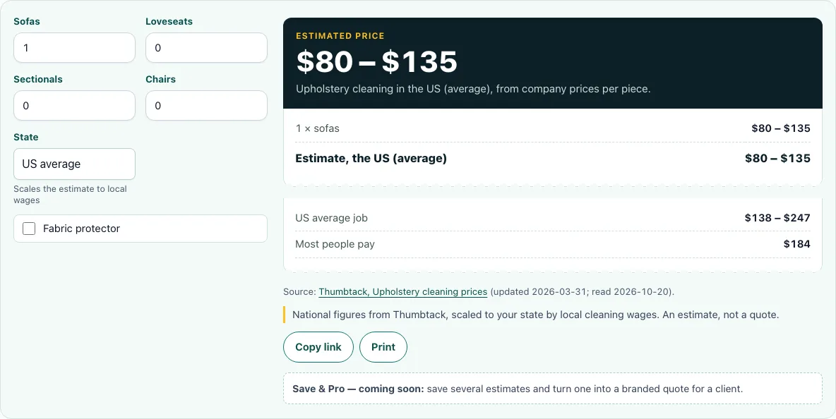 Sofa cleaning cost example